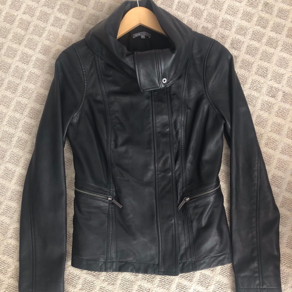 Vince Black Leather Scuba Jacket
